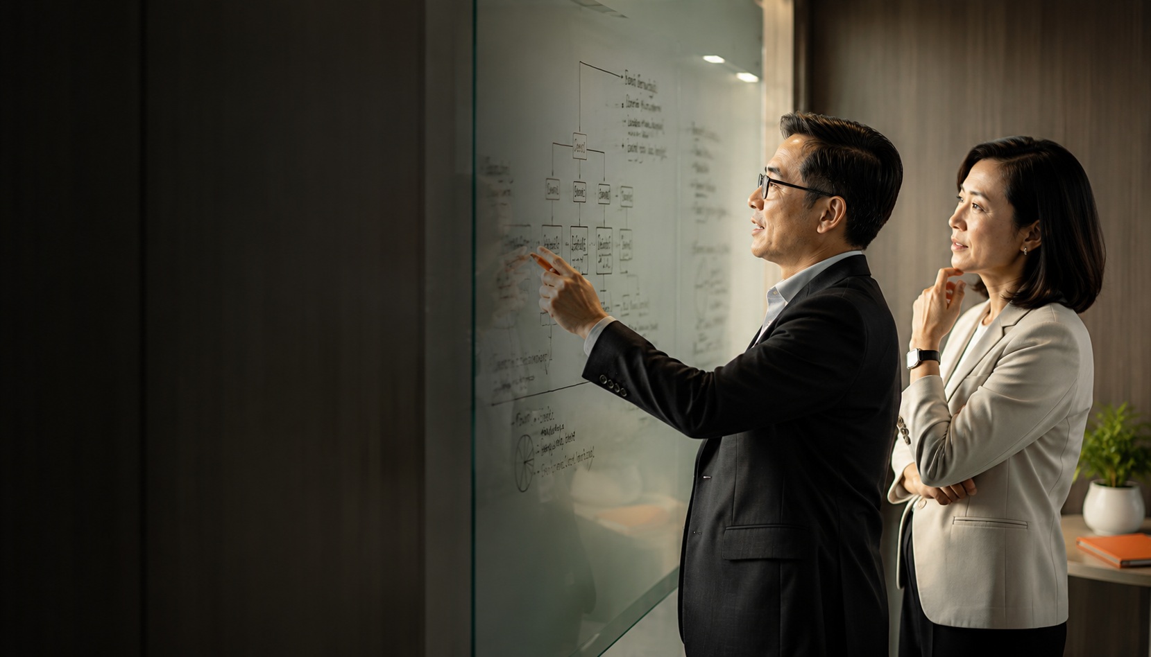 HR consultation Thailand — People Profilers senior HR consultant working through audit findings and C&B strategy at a whiteboard